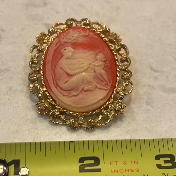 Sarah Cov unique vintage mother & child cameo brooch / pendant - Picture 4 of 10